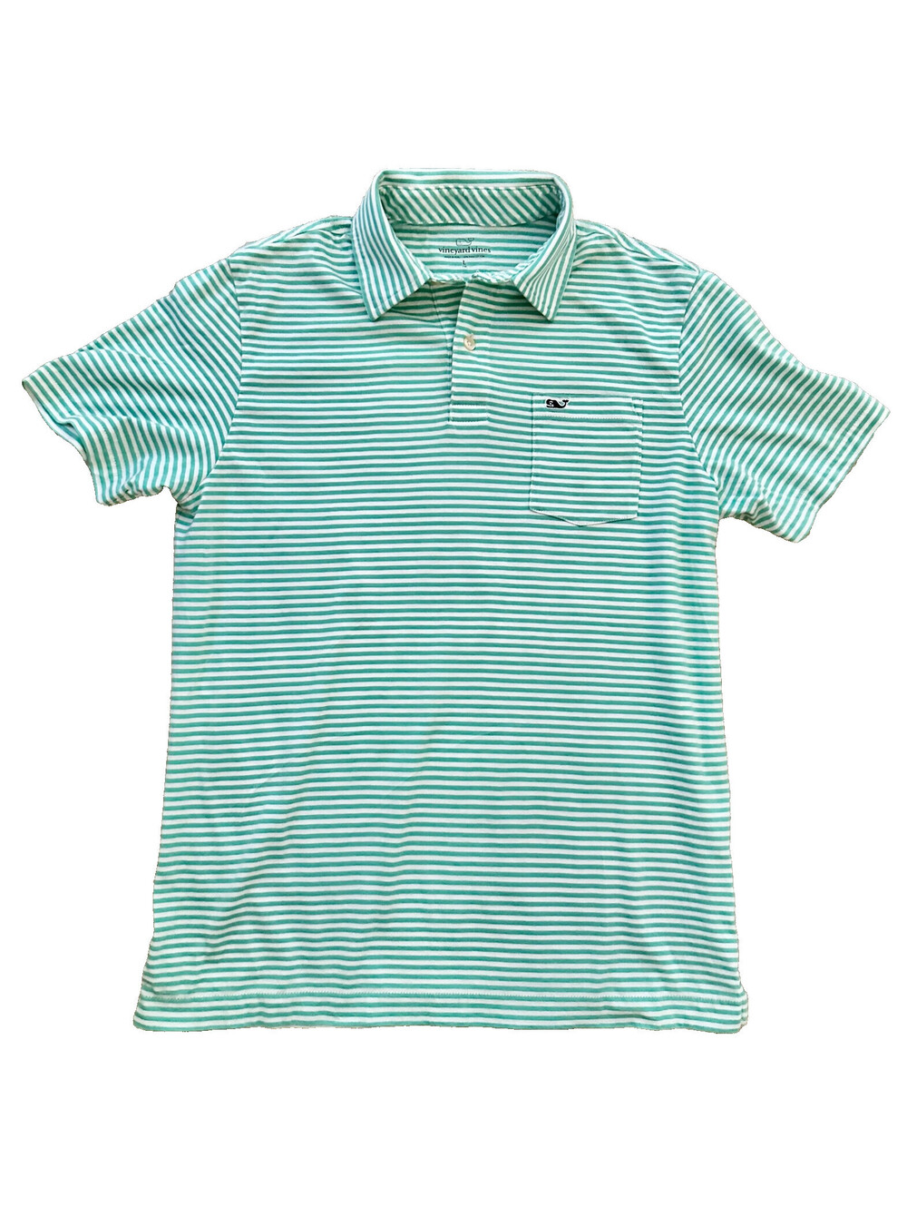 Men's Vineyard Vines Green White Sankaty Striped Polo Shirt Logo Pima Cotton L